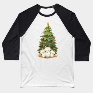 Festive Fox Trio Beneath the Christmas Tree Baseball T-Shirt